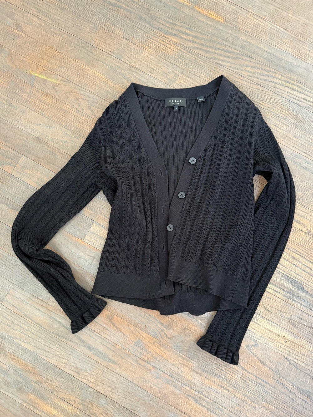 Ted Baker London Black Openwork Button-Front Cardigan